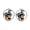 Halloween Theme Alloy Enamel Pendants, Flat Round with Black Haunted House/Castle, Platinum, 24x22x1.5mm, Hole: 1.6mm