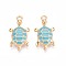 Alloy Enamel Pendants, Turtle Charm, Golden, Sky Blue, 24x13x4mm, Hole: 1.8mm