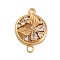 Brass Pave Clear Cubic Zirconia Connector Charms, Cadmium Free & Nickel Free & Lead Free, Flat Round with Butterfly, Real 18K Gold Plated, 23.5x16x5mm, Hole: 1.8mm