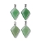 Natural Green Aventurine Pendants, Kite Charms with Stainless Steel Color Plated Stainless Steel Snap on Bails, 28~28.5x18x5.5~6mm, Hole: 5.5x3.5mm