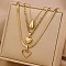 304 Stainless Steel Pendant 3 Layer Necklaces for Women, Real 18K Gold Plated, Teardrop & Heart, 17.72 inch(45cm) and 23.62 inch(60cm), 3pcs/set