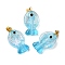 Handmade Dichroic Foil Lampwork Pendants, with Brass Findings, Fish Charm, Light Sky Blue, 22.5~23.5x12.5~13x8.5~9.5mm, Hole: 4.5x4mm