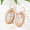 304 Stainless Steel Enamel Dangle Stud Earrings, with Wood, Oval, Ion Plating(IP), Golden, 68.5x31.5mm