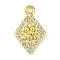 Brass Micro Pave Clear Cubic Zirconia Pendants, Long-Lasting Plated, Rhombus with Paw Print Charms, Golden, 14x9x2.5mm, Hole: 1.2mm