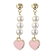 Shell Pearl Dangle Earrings, with Alloy Enamel Heart Pendants and 304 Stainless Steel Stud Earring Findings, Golden, 41x10mm
