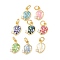 Rack Plating Brass Micro Pave Cubic Zirconia & Shell Pendants, Leaf, with Enamel, Long-lasting Plated, Cadmium Free & Lead Free, with Jump Ring, Real 18K Gold Plated, Mixed Color, 13x8.5x3mm, Hole: 3.4mm