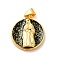 Eco-Friendly Rack Plating Brass Enamel Pendants, with Sequins, Long-Lasting Plated, Lead Free & Cadmium Free, Flat Round with Virgin Mary Charm, Real 18K Gold Plated, Black, 19x17x3mm, Hole: 3x4mm