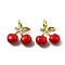 Brass Enamel Pendants, Cadmium Free & Lead Free, Real 18K Gold Plated, Cherry, 13.5x15x5.5mm, Hole: 3mm