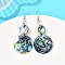 Brass Natural Paua Shell Flat Round Dangle Earrings, Colorful, 60~62x24.5~25mm