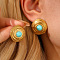 304 Stainless Steel Synthetic Turquoise Stud Earrings, Golden, Flat Round, 22x20mm