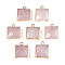 Natural Rose Quartz Faceted Pendants, Brass Square Charms, Golden, 18x14~15x6~6.5mm, Hole: 1.8mm