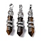 Natural Tiger Eye Pendants, Brass Charms, Lead Free & Cadmium Free, 46~47x11~12x11mm, Hole: 8x5mm