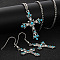 Cross Alloy Indicolite Rhinestone Pendant Necklaces & Dangle Earrings Sets, Platinum, 460mm