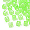 Transparent Acrylic Beads, Cube with White Random Mixed Letters, Lime, 6x6x6mm, Hole: 3.5mm