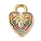 Brass Micro Pave Cubic Zirconia Glass Pendants, Cadmium Free & Nickel Free & Lead Free, Real 18K Gold Plated, Lock, Colorful, 23.5x16.5x3mm, Hole: 4.5x5.3mm