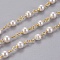 Handmade Acrylic Imitaion Pearl Beaded Chains, Unwelded, with Brass Findings, Long-Lasting Plated, Round, with Spool, Floral White, 14~14.5x4~4.5mm
