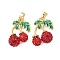 Brass Enamel Pendants, with Polymer Clay Pave Rhinestone, Cherry Charm, Real 18K Gold Plated, 22x17x8mm, Hole: 4x2.5mm