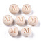 Unfinished Natural Wood European Beads, Large Hole Beads, Laser Engraved Pattern, Round with Word, Letter.M, 15~16x14~15mm, Hole: 4mm