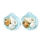 Spray Painted Iron Pendants, Shell Shape Charms, with ABS Imitation Pearl and Alloy and Ceramics and Glotter Powder, Rack Plating, Sky Blue, 30x27x11.5mm, Hole: 1.4mm