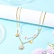 Alloy Resin Sun & Brass Butterfly Pendant Necklaces, Natural Quartz Crystal Chip Beaded & 304 Stainless Steel Chain Double Layer Necklaces, Golden, 15.04~17.13 inch(38.2~43.5cm), 2pcs/set
