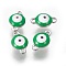 304 Stainless Steel Enamel Links connectors, Flat Round with Evil Eye, Stainless Steel Color, Green, 9.5x6x3.5mm, Hole: 1.2mm