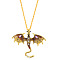 Alloy Enamel Dragon Pendant Necklaces, with Rhinestone, Iron Chain, Antique Golden, Camel, 24.41 inch(62cm)