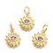 Brass Micro Pave Cubic Zirconia Pendants, with Jump Ring, Sun with Eye, Real 18K Gold Plated, Lilac, 12.5x10x2.7mm, Jump Rings: 5x0.8mm, Inner Diameter: 3mm