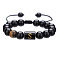 Adjustable Natural Tiger Eye and Glass Beaded Braided Bead Bracelets for Men Women, Column with Letter, Black, Letter S, 6-1/4~10-1/4 inch(16~26cm)