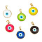 6Pcs 6 Colors Glass Pendants, with Golden Plated Brass Findings, Evil Eye Charms, Mixed Color, 19x16.5x5mm, Hole: 5x3.5mm, 1Pc/color