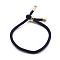 Cotton Cord Bracelets, with Brass Finding, Long-Lasting Plated, Real 24K Gold Plated, Indigo, 8-1/2 inch(21.5cm)~9 inch(23cm)