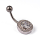 Flat Round Titanium Steel Micro Pave Cubic Zirconia Belly Rings AJEW-F019-15-2