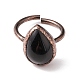Natural Obsidian Teardrop Open Cuff Ring RJEW-I082-03R-2