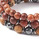 3Pcs 3 Style Natural Picture Jasper & Wood & Synthetic Hematite Stretch Bracelets Set with Alloy Lotus Charm BJEW-JB08422-7