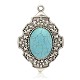 Antique Silver Plated Oval Alloy Synthetic Turquoise Big Pendants PALLOY-J176A-03AS-1