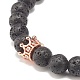 Bracelet extensible perlé rond en pierre de lave naturelle avec couronne de zircone cubique transparente BJEW-JB07797-04-4