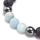 Bracelet en perles rondes tressées aigue-marine naturelle & pierre de lave & hématite synthétique BJEW-JB08387-06-3