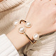 Alloy Wire Wrap with Plastic Pearl Cuff Bangle BJEW-K223-08KCG-2