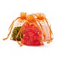 プレゼントラッピングオーガンジーバッグ巾着袋  スパンコールとリボン付き  長方形  サンゴ  9x7cm X-OP077Y-7-2