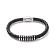 Black Leather Braided Cord Bracelet with 304 Stainless Steel Magnetic Clasps BJEW-P275-02P-1