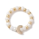 Glass Stretch Rings with Golden Plated Star & Moon Brass Beads RJEW-JR00660-02-3