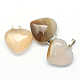 Coeur gris naturel agate pendentifs G-Q438-11-2