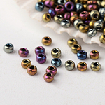 12/0 grade a perles de rocaille en verre rondes, iris couleurs métalliques, antique bronze plaqué, 12/0, 2x1.5mm, Trou: 0.5mm, environ 45000 pcs / livre