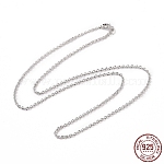 Strukturierte Kabelketten-Halskette aus 925 rhodiniertem Sterlingsilber für Damen, Platin Farbe, 17.72 Zoll (45 cm)