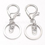 Iron Split Key Rings Keychain Clasp Findings, with Alloy Lobster Claw Clasps and Swivel Clasps, Platinum, 66mm