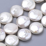 Fili di perle di keshi di perle barocche naturali, perla d'acqua dolce coltivata, rotondo e piatto, bianco floreale, 14~16x5~7mm, Foro: 0.5 mm, circa 12pcs/filo, 7.75 pollice
