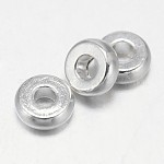Laiton rondes séparateurs perles plat, couleur argentée, 4x1.5mm, Trou: 1.5mm