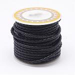 Vachette cordon tressé en cuir, corde de corde en cuir pour bracelets, noir, 4mm, environ 5.46 yards (5 m)/rouleau