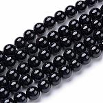 Hebras de cuentas redondas de ónix negro natural, teñido, 4~4.5mm, agujero: 1 mm, aproximamente 96 pcs / cadena, 15.5 pulgada