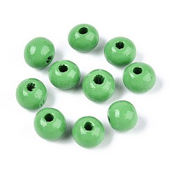 Cuentas redondas de madera de schima natural pintadas con aerosol, verde lima, 8~8.5x6.8mm, agujero: 1.8~2 mm
