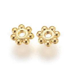 Estilo tibetano aleación margarita entrepieza de abalorios, sin plomo y cadmio, flor, dorado, 4x1.5mm, agujero: 1 mm